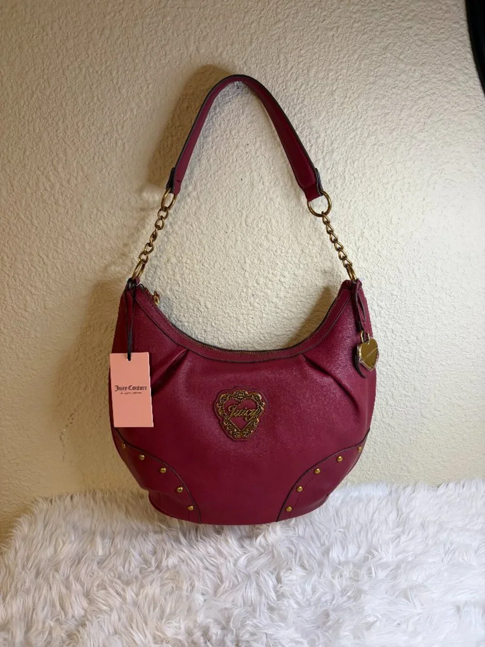 Juicy Couture In Her Juicy Era Cranberry Studded Hobo Shoulder Bag NWT